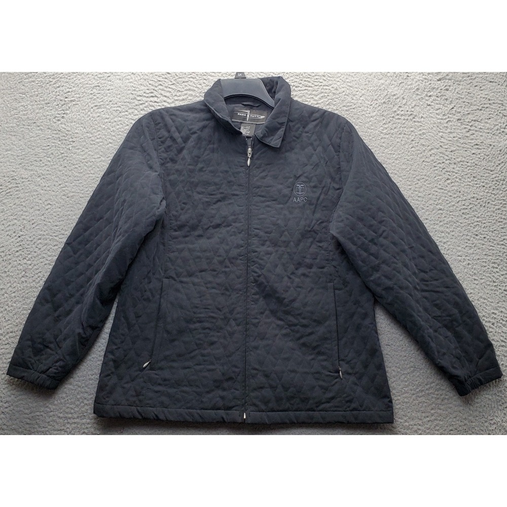 Page & Tuttle Golf Jacket Mens L Black Quilted AAPC Embroidered Logo Full Zip